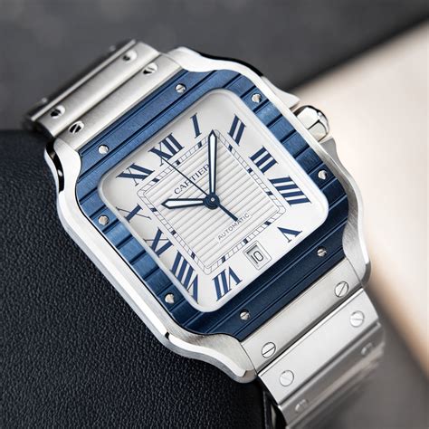 cartier santos or|cartier santos blue bezel.